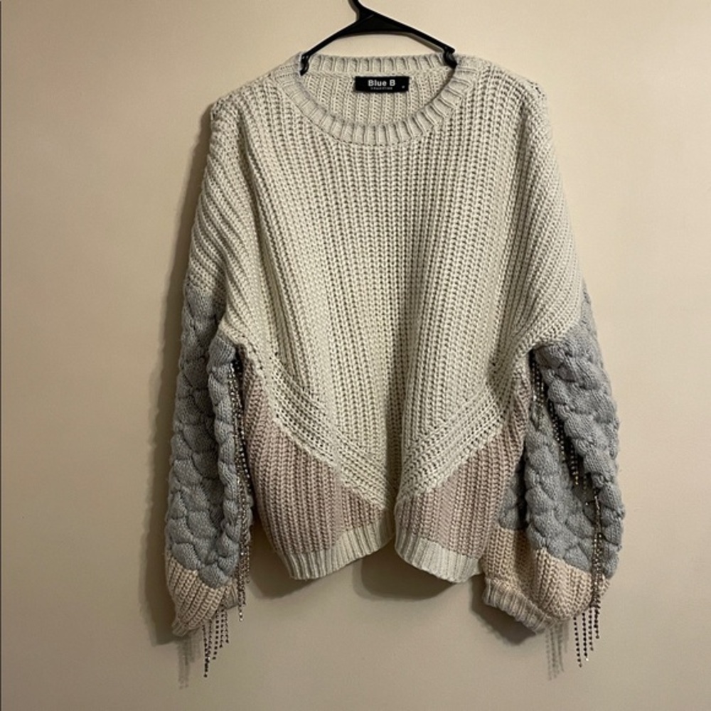 Blue B Women's Knit Sweater in Cream, Gray, and Tan